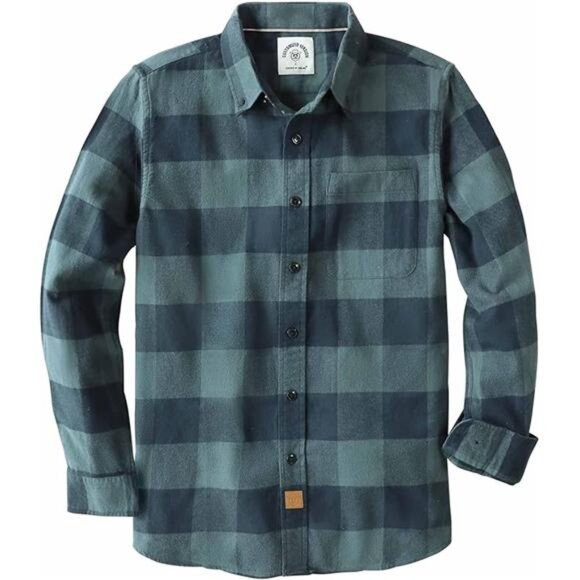 Mens Plaid Flannel Button Down Shirt Long Sleeve Cotton Casual Work Top - Picture 6 of 6